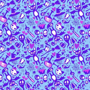 Cadılar Bayramı çizgi filmlerinde yarasalar, kediler, hayaletler, kafatası desenleri kağıt, kumaş, çarşaf, şenlik ambalajları, çocuk aksesuarları ve tekstil ürünleri. Yüksek kaliteli illüstrasyon