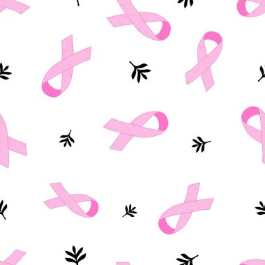 Göğüs kanseri ayı, ambalaj kağıdı, medya aksesuarları ve ilaç tekstili için kusursuz pembe kurdele günü mamografi deseni. Yüksek kaliteli illüstrasyon