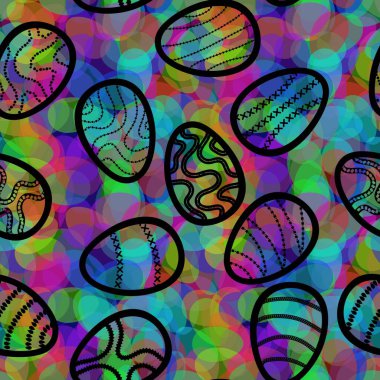 Paskalya yumurtaları kağıt, kumaş, çocuk giysileri, tekstil ürünleri, şenlik ambalajları ve restoran aksesuarları için kusursuz desen. Yüksek kaliteli illüstrasyon