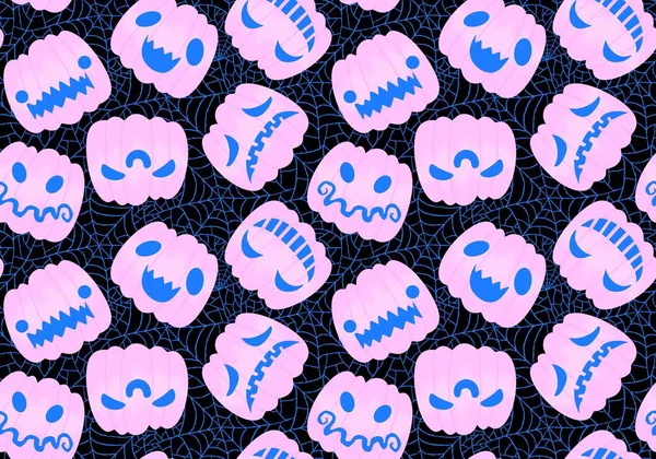 Çizgi film retro sebze hasadı dikişsiz Cadılar Bayramı balkabağı deseni kağıt, kumaş, çarşaf, çocuk baskısı, şenlikli ambalaj ve sonbahar aksesuarları. Yüksek kaliteli illüstrasyon