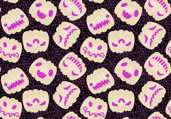 Çizgi film retro sebze hasadı dikişsiz Cadılar Bayramı balkabağı deseni kağıt, kumaş, çarşaf, çocuk baskısı, şenlikli ambalaj ve sonbahar aksesuarları. Yüksek kaliteli illüstrasyon