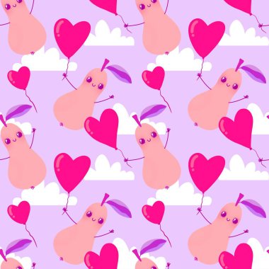 Çizgi film kawaii meyvesiz armut deseni ambalaj kağıdı, kumaş, çarşaf, çocuk aksesuarı, moda tekstili, şenlikli baskı ve doğum günü paketlemesi için. Yüksek kaliteli illüstrasyon