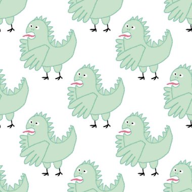 Çizgi filmlerdeki ejderhaların dikişsiz karalamaları Orta Çağ tavuk desenleri Noel ambalajları, yeni yıl aksesuarları, kumaşlar, çarşaflar ve tekstil ürünleri için. Yüksek kaliteli illüstrasyon