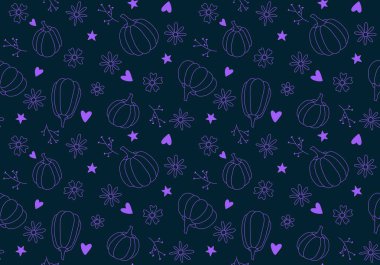 Çizgi film retro sebze hasadı dikişsiz Cadılar Bayramı balkabağı deseni kağıt, kumaş, çarşaf, çocuk baskısı, şenlikli ambalaj ve sonbahar aksesuarları. Yüksek kaliteli illüstrasyon