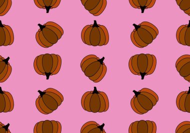 Çizgi film retro sebze hasadı dikişsiz Cadılar Bayramı balkabağı deseni kağıt, kumaş, çarşaf, çocuk baskısı, şenlikli ambalaj ve sonbahar aksesuarları. Yüksek kaliteli illüstrasyon