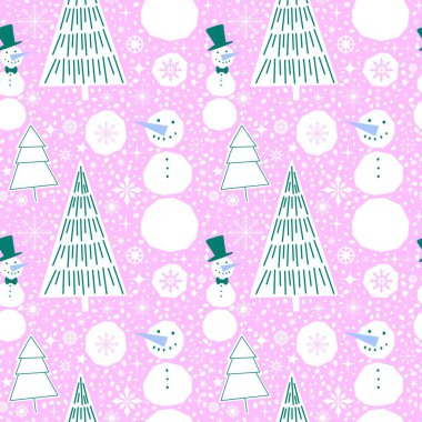 Noel ağacı soyut dikişsiz geometri kar taneleri ve kağıt, kumaş, çarşaf, çocuk baskısı ve yeni yıl paketleme ve kış için kardan adam deseni. Yüksek kaliteli illüstrasyon