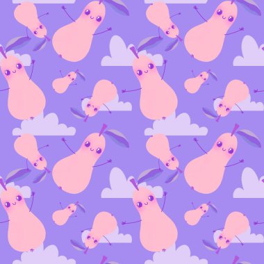 Çizgi film kawaii meyvesiz armut deseni ambalaj kağıdı, kumaş, çarşaf, çocuk aksesuarı, moda tekstili, şenlikli baskı ve doğum günü paketlemesi için. Yüksek kaliteli illüstrasyon