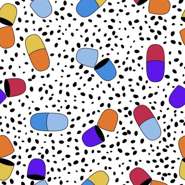 İlaç hapları, ambalaj kağıtları, çarşaflar, kumaşlar, ilaç paketleri ve klinik aksesuarlar için kusursuz doktorlar bakım kalıpları. Yüksek kaliteli illüstrasyon