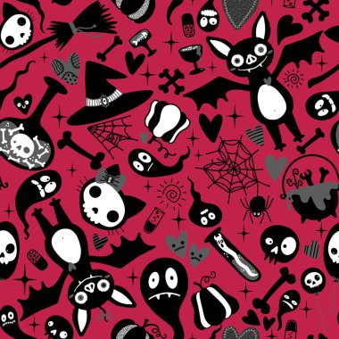 Cadılar Bayramı çizgi filmlerinde yarasalar, kediler, hayaletler, kafatası desenleri kağıt, kumaş, çarşaf, şenlik ambalajları, çocuk aksesuarları ve tekstil ürünleri. Yüksek kaliteli illüstrasyon