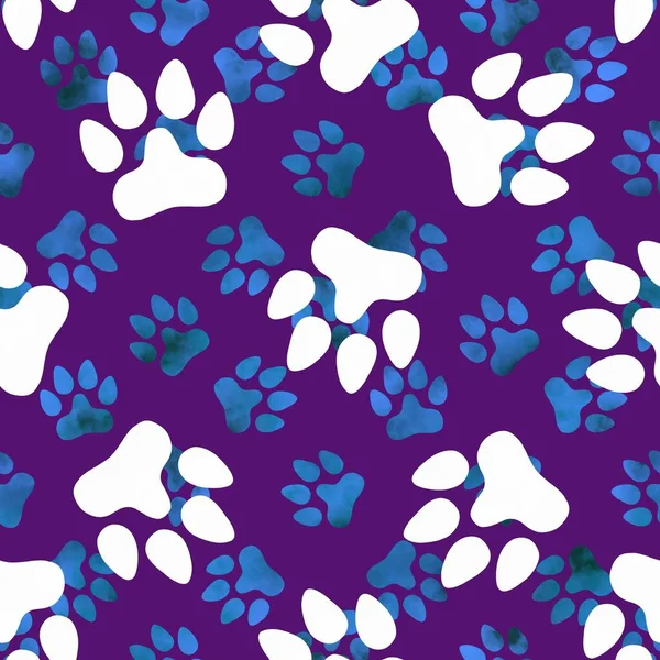 Hayvanların ayak izleri. Kağıt, kumaş, çarşaf, çocuk giysisi baskısı, şenlik ambalajları ve hayvanat bahçesi aksesuarları için kusursuz kedi ve köpek desenleri. Yüksek kaliteli illüstrasyon