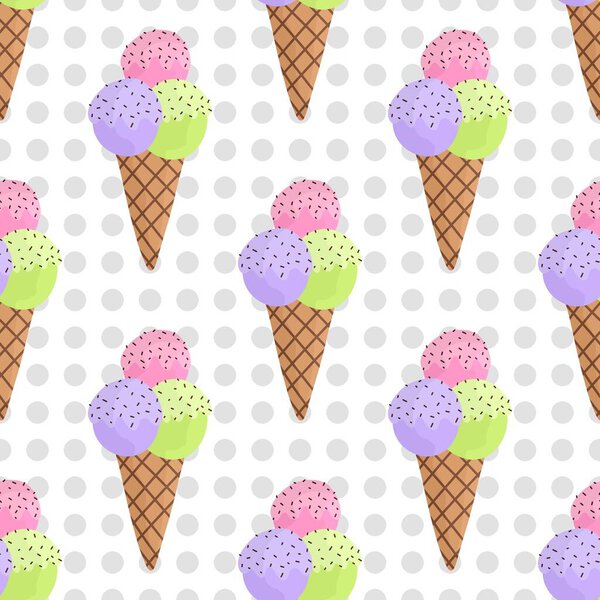 Summer cartoon seamless ice cream pattern for wallpaper and wrapping paper and fabrics and linens for kids clothes print and festive packaging and swimsuit textiles. High quality illustration