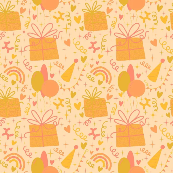 Cartoon retro seamless happy birthday pattern for wrapping paper and linens and fabrics and kids clothes print and festive packaging and accessories. High quality illustration