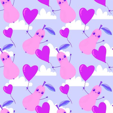 Çizgi film kawaii meyvesiz armut deseni ambalaj kağıdı, kumaş, çarşaf, çocuk aksesuarı, moda tekstili, şenlikli baskı ve doğum günü paketlemesi için. Yüksek kaliteli illüstrasyon