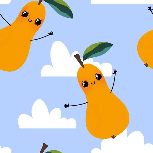 Cartoon kawaii fruit seamless pears pattern for wrapping paper and fabrics and linens and kids accessories and fashion textiles and festive print and birthday packaging. High quality illustration