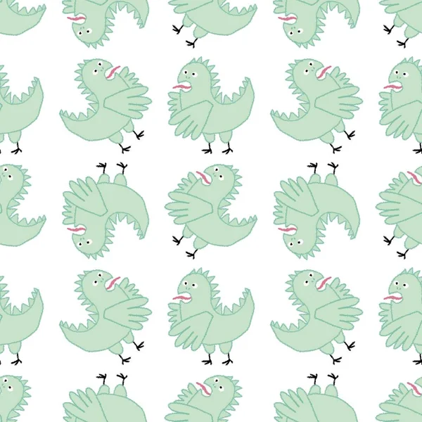Cartoon retro dragon seamless scribble monsters Middle Ages chicken pattern for Christmas wrapping paper and new year accessories and fabrics and linens and textiles. High quality illustration
