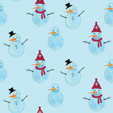 Kış buzsuz Noel suluboya desenli ambalaj kağıtları, kumaşlar, çarşaflar ve çocuk giysileri baskısı ve yeni yıl aksesuarları ve şenlikli paketleme için. Yüksek kaliteli illüstrasyon