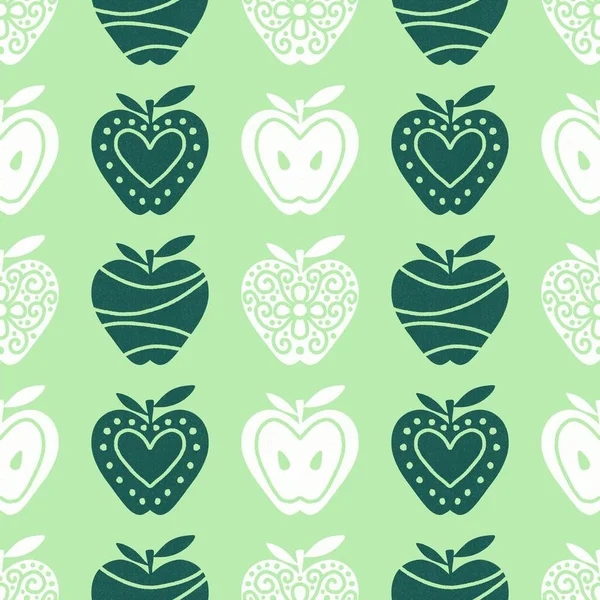 Cartoon fruit seamless lithography apples pattern for wrapping paper and fabrics and linens and kids clothes print and festive accessories and autumn packaging. High quality illustration