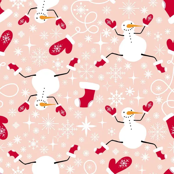 Cartoon winter ice seamless snowman pattern for wrapping paper and Christmas packaging and fabrics and linens and kids print and festive accessories and new year presents. High quality illustration