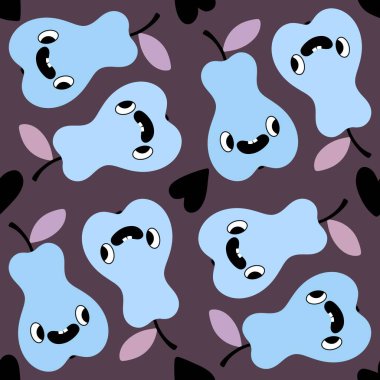 Karikatür retro meyvesiz armut deseni ambalaj kağıdı ve çocuk giysileri baskısı ve şenlikli aksesuarlar ve kumaşlar ve çarşaflar ve anaokulu tekstili. Yüksek kaliteli illüstrasyon