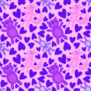 Çizgi filmlerdeki kusursuz tavşanlar, ayılar ve tilki desenli ambalaj kağıtları, kumaşlar, çocuk kıyafetleri ve moda tekstili. Yüksek kaliteli illüstrasyon