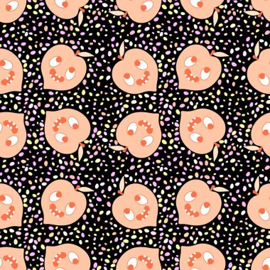 Yaz meyvesiz şeftali deseni ambalaj kağıdı, kumaş ve çarşaf ve çocuk giysileri baskısı ve şenlikli paketleme ve mesleki aksesuarlar için. Yüksek kaliteli illüstrasyon