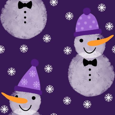 Çizgi filmlerdeki buz adam ve kar tanesi desenleri kağıt, kumaş, çarşaf, Noel ambalajı ve yeni yıl aksesuarları için. Yüksek kaliteli illüstrasyon