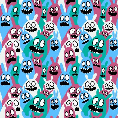 Paskalya hayvanları karikatürsüz tavşan desenli ambalajlar, kumaşlar, çocuk giysileri baskıları, şenlikli ambalajlar ve bahar aksesuarları. Yüksek kaliteli illüstrasyon