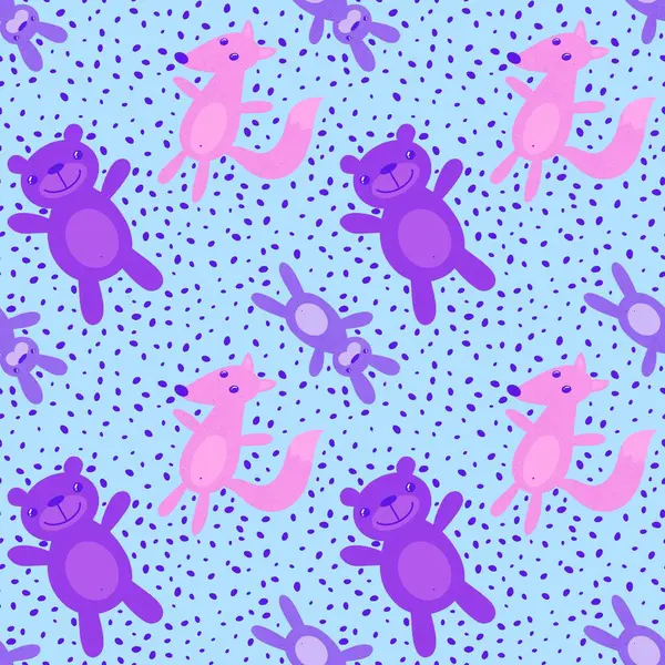 Cartoon animals seamless rabbit and bears and fox pattern for wrapping paper and fabrics and kids clothes print and fashion textiles. High quality illustration
