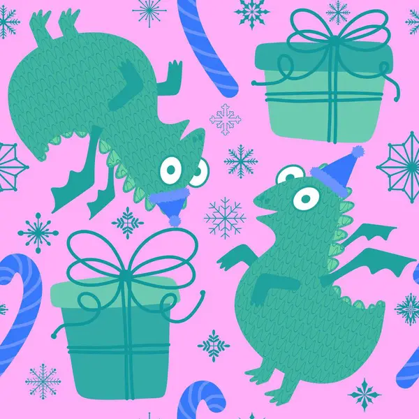 Cartoon animals seamless dragon pattern for wrapping paper and fabrics and linens and kids clothes print and dinosaur packaging and monsters accessories. High quality illustration