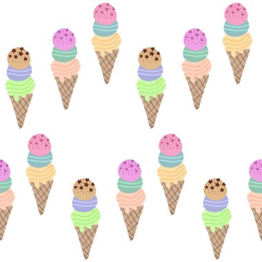 Çizgi filmlerde ambalaj kağıdı, kumaş, çarşaf, çocuk giysisi baskısı, şenlikli ambalaj ve yaz aksesuarları için kusursuz dondurma kalıbı. Yüksek kaliteli illüstrasyon