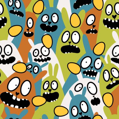 Paskalya hayvanları karikatürsüz tavşan desenli ambalajlar, kumaşlar, çocuk giysileri baskıları, şenlikli ambalajlar ve bahar aksesuarları. Yüksek kaliteli illüstrasyon