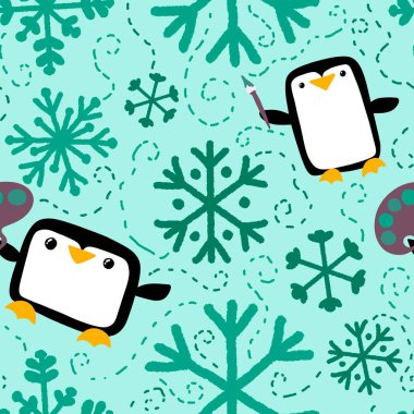 Çizgi filmlerdeki kış hayvanları kumaşlar ve çarşaflar için boya desenli, çocuk giysileri baskısı, yeni yıl aksesuarları ve ambalajlarıyla kusursuz Noel penguenleridir. Yüksek kaliteli illüstrasyon