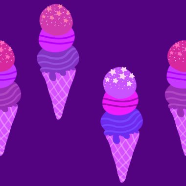 Çizgi filmlerde ambalaj kağıdı, kumaş, çarşaf, çocuk giysisi baskısı, şenlikli ambalaj ve yaz aksesuarları için kusursuz dondurma kalıbı. Yüksek kaliteli illüstrasyon