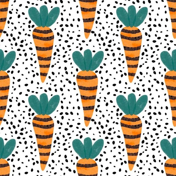 Cartoon watercolor harvest seamless carrot pattern for wrapping paper and fabrics and linens and kids clothes print and kitchen textiles and summer accessories. High quality photo