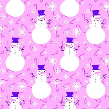 Çizgi filmlerdeki buz adam ve kar tanesi desenleri kağıt, kumaş, çarşaf, Noel ambalajı ve yeni yıl aksesuarları için. Yüksek kaliteli illüstrasyon