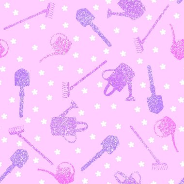 Bahçe aletleri dikişsiz kürek ve sulama kutusu ve ambalaj kağıdı, kumaş, çarşaf ve yaz tekstil ürünleri ve paketleme için tırmık deseni. Yüksek kaliteli illüstrasyon