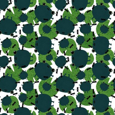 Çizgi film hayvanları, kağıt, kumaş, çarşaf, çocuk giysisi baskısı, yaz aksesuarları ve şenlikli ambalajlar için kusursuz kurbağa desenleri. Yüksek kaliteli illüstrasyon