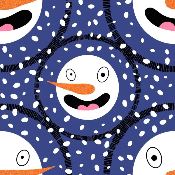 Cartoon winter ice seamless snowman and snowflakes pattern for wrapping paper and fabrics and linens and Christmas packaging and new year accessories. High quality illustration
