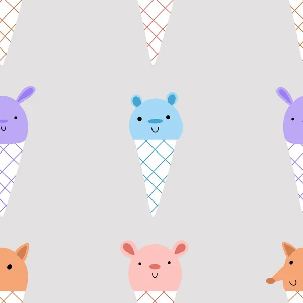 Cartoon animals seamless ice cream pattern for wrapping paper and fabrics and linens and kids clothes print and festive packaging and summer accessories. High quality illustration