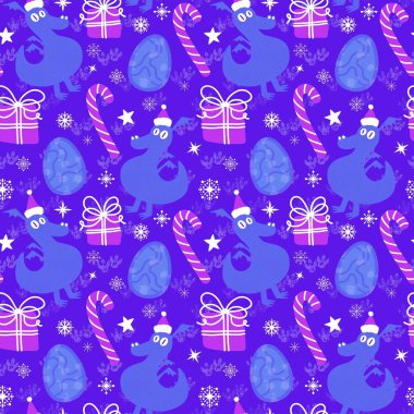 Çizgi filmlerdeki hayvanlar kağıt, kumaş, çarşaf, çocuk giysisi baskısı, dinozor ambalajı ve canavar aksesuarları için kusursuz ejderha desenleri. Yüksek kaliteli illüstrasyon