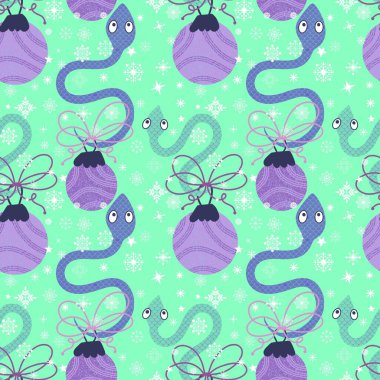 Noel ağacı topları kağıt, kumaş ve yeni 2025 yıllık aksesuarlar ve çocuk kıyafetleri ve şenlik aksesuarları için kusursuz yılan desenleri. Yüksek kaliteli illüstrasyon