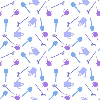 Bahçe aletleri dikişsiz kürek ve sulama kutusu ve ambalaj kağıdı, kumaş, çarşaf ve yaz tekstil ürünleri ve paketleme için tırmık deseni. Yüksek kaliteli illüstrasyon