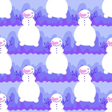 Çizgi filmlerdeki buz adam ve kar tanesi desenleri kağıt, kumaş, çarşaf, Noel ambalajı ve yeni yıl aksesuarları için. Yüksek kaliteli illüstrasyon