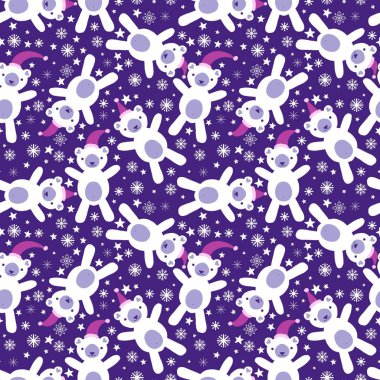 Noel hayvanları ambalaj kağıdı, kumaş, çarşaf ve çocuk giysileri baskısı, kış aksesuarları ve yeni yıl ambalajları için kusursuz ayı desenleri. Yüksek kaliteli illüstrasyon