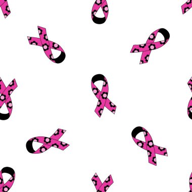Göğüs kanseri ayı, ambalaj kağıdı, medya aksesuarları ve ilaç tekstili için kusursuz pembe kurdele günü mamografi deseni. Yüksek kaliteli illüstrasyon