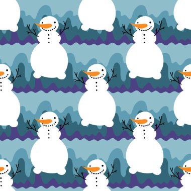 Çizgi filmlerdeki buz adam ve kar tanesi desenleri kağıt, kumaş, çarşaf, Noel ambalajı ve yeni yıl aksesuarları için. Yüksek kaliteli illüstrasyon