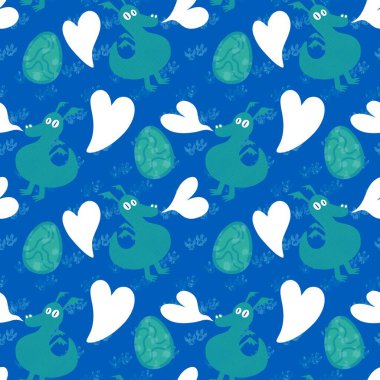 Çizgi filmlerdeki hayvanlar kağıt, kumaş, çarşaf, çocuk giysisi baskısı, dinozor ambalajı ve canavar aksesuarları için kusursuz ejderha desenleri. Yüksek kaliteli illüstrasyon