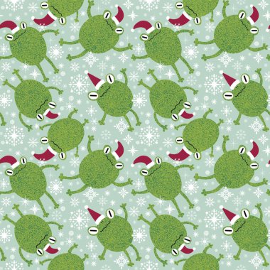 Noel hayvanları, kusursuz kurbağalar ve Noel Baba şapkası desenli ambalaj kağıtları, kumaşlar, çarşaflar ve çocuk giysileri baskısı ve yeni yıl ambalajları. Yüksek kaliteli illüstrasyon