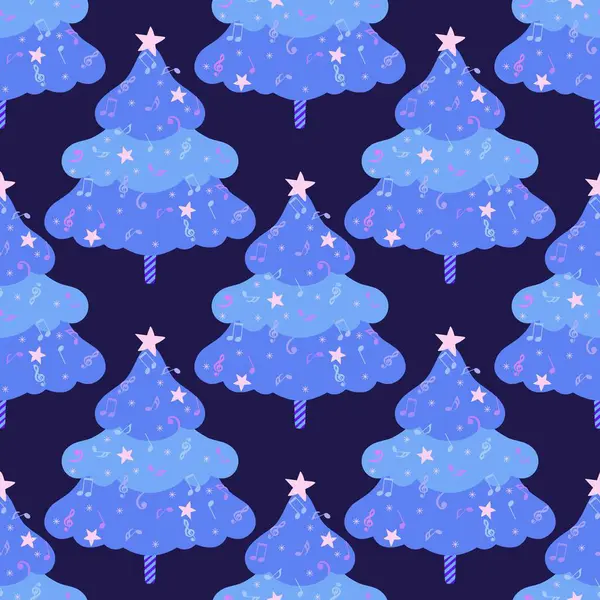 Christmas tree cartoon seamless music notes pattern for wrapping paper and fabrics and kids clothes print and new year accessories and winter packaging and Noel party. High quality illustration