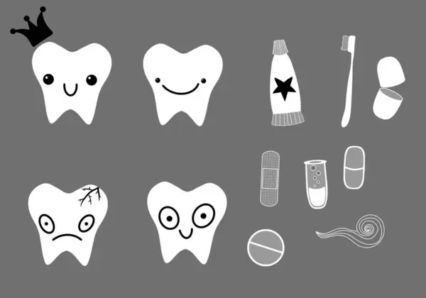 Medicine cartoon teeth set health dentist pattern for kids and doctors accessories and fabrics and wrapping paper and clinic packaging. High quality illustration